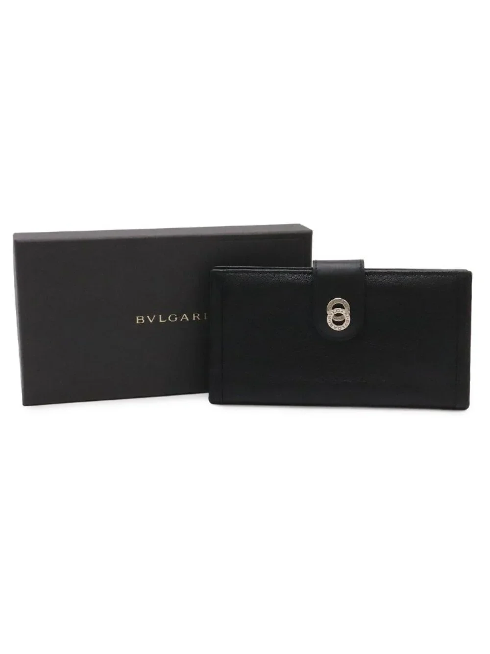 Bvlgari Doppiotondo Bifold Wallet Leather Black Silver